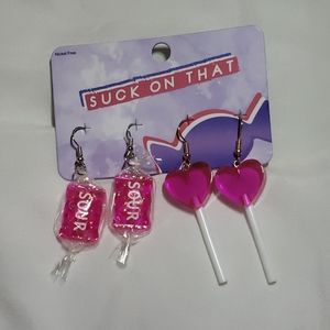 NWT- Heart Lollipop Sour Candy Earring Set